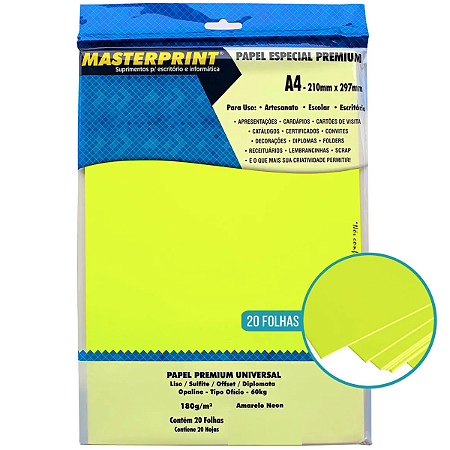 PAPEL AMARELO NEON 180G A4 20 FLS