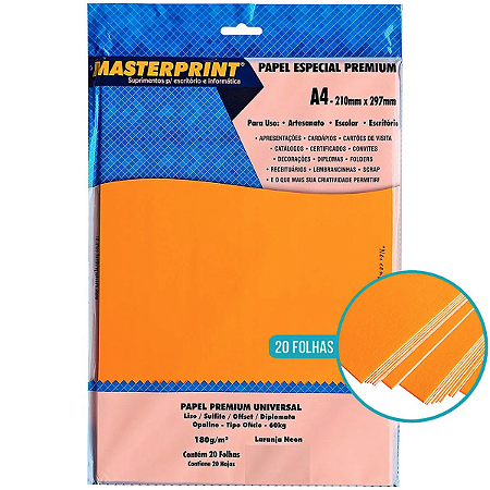 PAPEL LARANJA NEON 180G A4 20 FLS