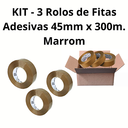 Kit 3 Rolos de Fitas Adesivas para empacotamento 45mmx300m Marrom