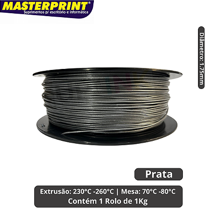 Filamento 3D - PETG Prata - Rolo 1KG (1.75mm)