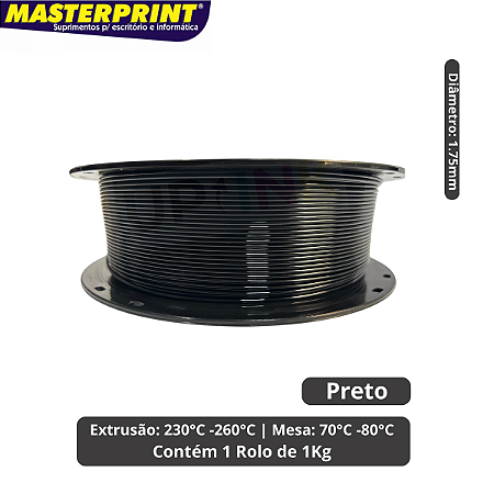 Filamento 3D - PETG Preto - Rolo 1KG (1.75mm)