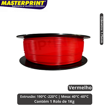 Filamento 3D - PLA Vermelho - Rolo 1KG (1.75mm)