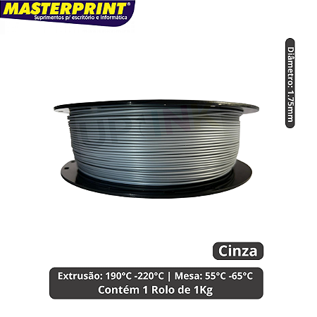 Filamento 3D - PLA Cinza - Rolo 1KG (1.75mm)