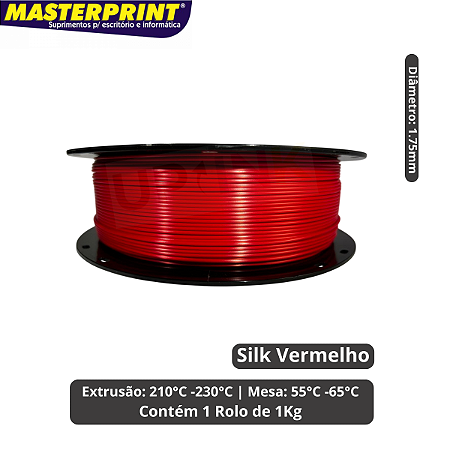 Filamento 3D - PLA Silk Vermelho - Rolo 1KG (1.75mm)