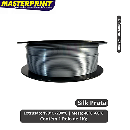 Filamento 3D - PLA Silk Prata - Rolo 1KG (1.75mm)