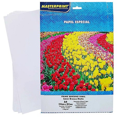 Vinil Adesivo Laser Branco Matte Fosco A4 135g À Prova D'Água Filme Adesivo para Impressora Laser 10 Folhas Masterprint