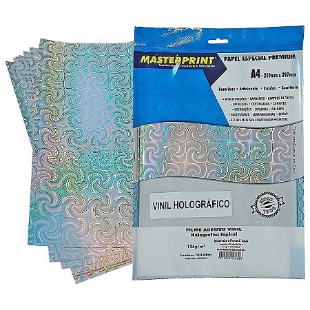 Vinil Adesivo Holográfico Espiral Brilhante A4 135g À Prova D'Água Filme Adesivo PVC com 10 Folhas Masterprint