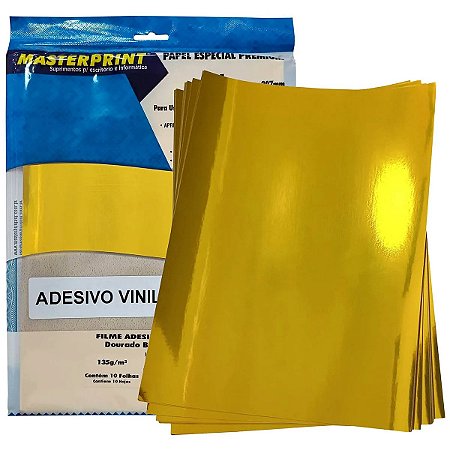 Vinil Adesivo Dourado Brilhante A4 135g À Prova D'Água Filme Adesivo Glossy PVC com 10 Folhas Masterprint