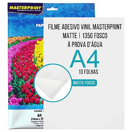 Vinil Adesivo Matte Fosco Branco A4 135g À Prova D'Água Filme Adesivo PVC com 10 Folhas Masterprint