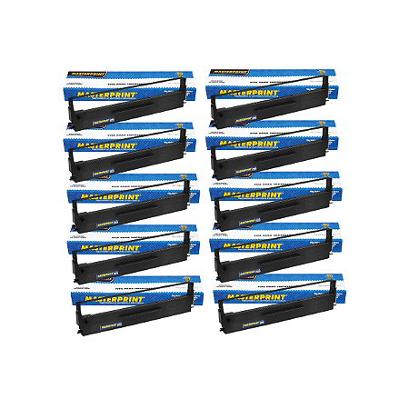 Kit 10 Unidades de Fita Matricial Preta Compativel com Epson MX80 LX300 LX810 FX850 13mmX10m Nylon
