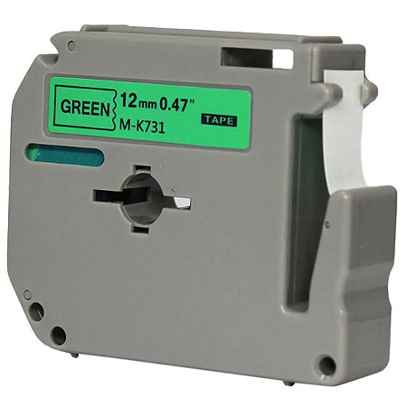 Fita para Rotulador Eletrônico compativel com Brother M-K731 MK731 12mmx8m Preto sobre Verde