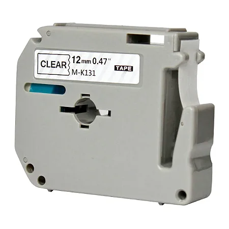 Fita para Rotulador Eletrônico M-K131 MK-131 MK131 12mmx 8m compativel Brother PT-55BM PT-70BM PT-110 Preto/Transparente