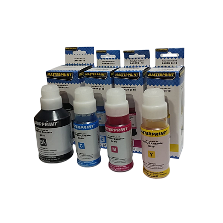 Kit 4 Cores Tinta Corante Compatível para Canon GI10 para G6010 G7010 G-6010 G-7010