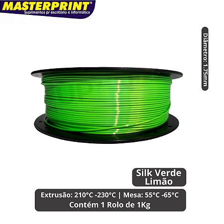 Filamento 3D - PLA Silk Verde Limão - Rolo 1KG (1.75mm)