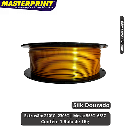 Filamento 3D - PLA Silk Dourado - Rolo 1KG (1.75mm)