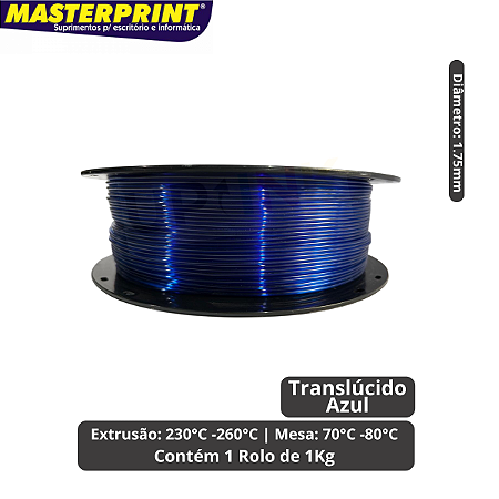 Filamento 3D - PETG Azul Translúcido - Rolo 1KG (1.75mm)