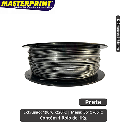 Filamento 3D - PLA Prata - Rolo 1KG (1.75mm)