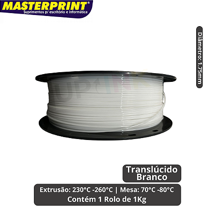 Filamento 3D - PETG Traslucido Branco - Rolo 1KG (1.75mm)