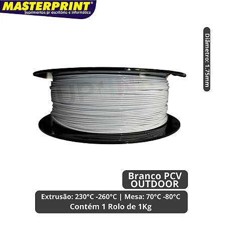 Filamento 3D - PETG Branco PCV Outdoor - Rolo 1KG (1.75mm)