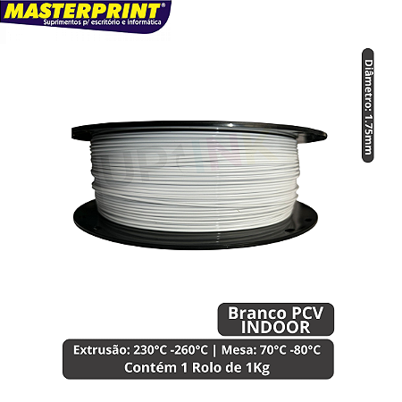 Filamento 3D - PETG Branco PCV Indoor - Rolo 1KG (1.75mm)