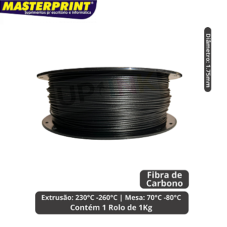 Filamento 3D - PETG Fibra de Carbono - Rolo 1KG (1.75mm)