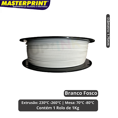 Filamento 3D - PETG Branco Fosco - Rolo 1KG (1.75mm)