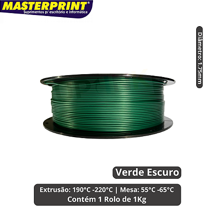 Filamento 3D - PLA Verde Escuro - Rolo 1KG (1.75mm)