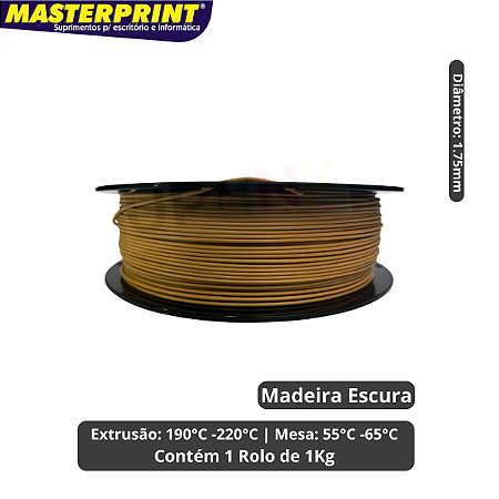 Filamento 3D - PLA Madeira Escura - Rolo 1KG (1.75mm)
