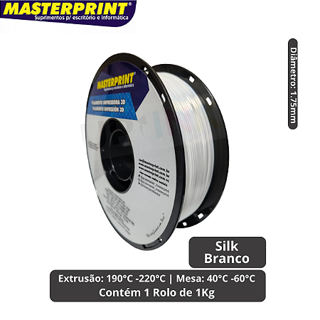 Filamento 3D - PLA SILK Branco - Rolo 1KG (1.75mm)