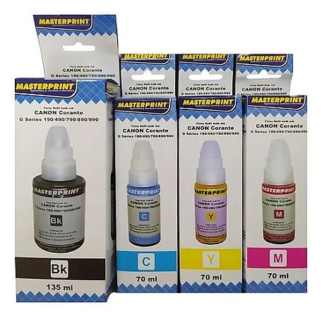 Kit 4 Cores Tinta Corante Compatível para Canon Ecotanque Pixma GI-190 G1100 G2100 G3100
