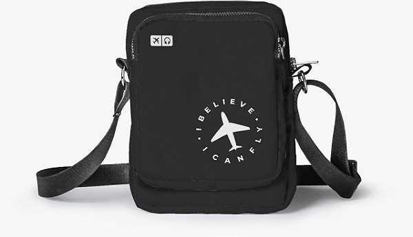 Shoulder Bag Unissex I Belive I Can Fly Preta Aviões e Músicas