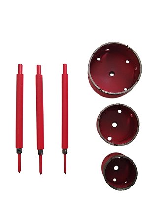 kit de serra copo diamantada com haste 3 peças Fertak.