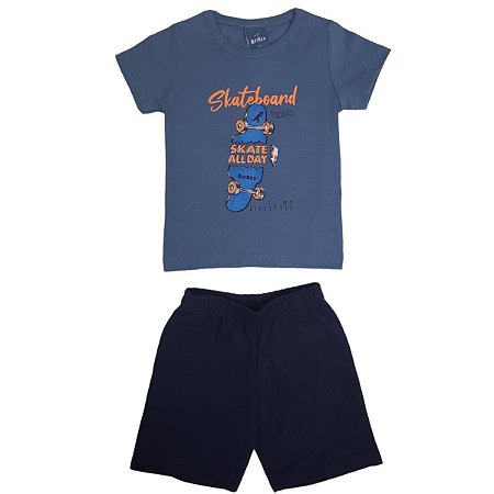 Conjunto Infantil Menino Camiseta e Shorts Skatista Rei Rex