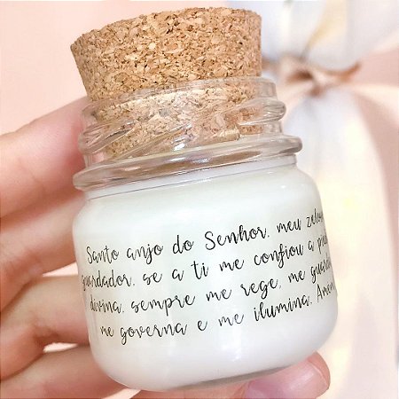 Mini Vela Aromática Lembrancinha Batizado Santo Anjo + Saquinho Organza