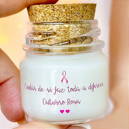 Mini Vela Aromática Lembrancinha Outubro Rosa + Saquinho Organza