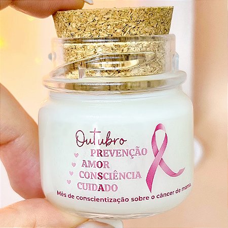 Mini Vela Aromática Lembrancinha Outubro Rosa + Saquinho Organza