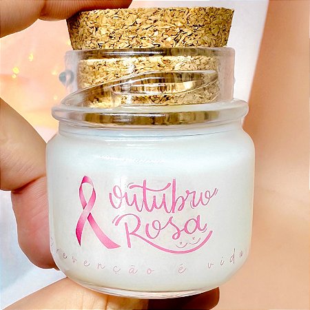 Mini Vela Aromática Lembrancinha Outubro Rosa + Saquinho Organza