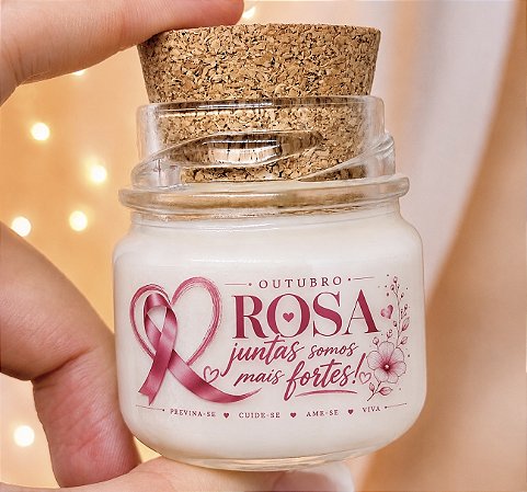 Mini Vela Aromática Lembrancinha Outubro Rosa + Saquinho Organza