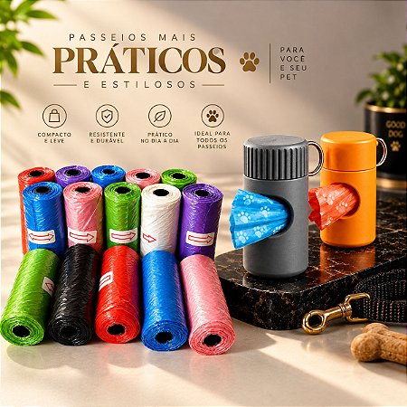 Porta Refil Cata Caca 3D + Kit de Saquinhos 75/150/225 Unidades + NOME DO SEU PET
