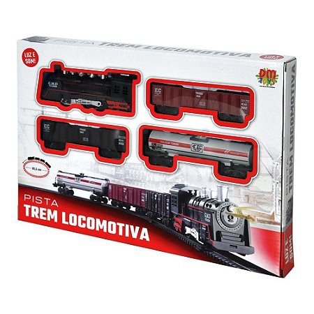 Brinquedo Pista Locomotiva Trem Elétrico c/ Sons Luzes 196cm - USA Magazine