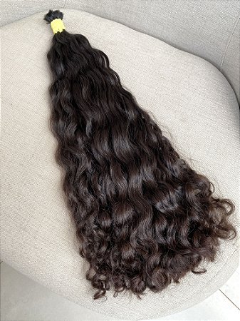 Cabelo Brasileiro do Sul Cacheado Natural Castanho Médio 58cm 140g