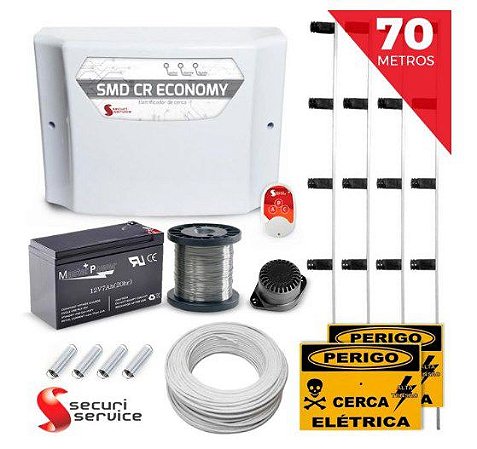 Kit Cerca Elétrica Completo P/ 70 Metros de Muro Central SMD Economy CR - SecuriService