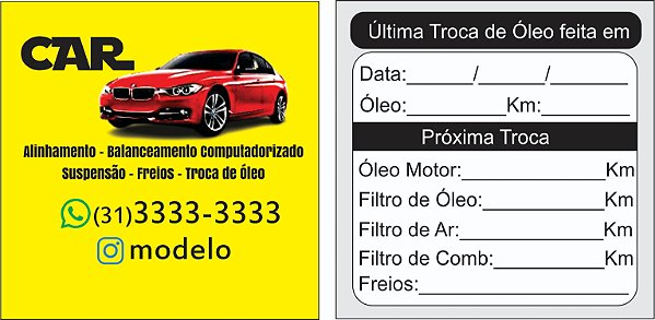 ADESIVO TROCA DE ÓLEO 4X1 COLOR FRENTE E VERSO P&B 500 UNIDADES