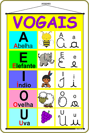 BANNER PEDAGÓGICO VOGAIS LETRAS CURSIVAS E IMAGENS 60X90
