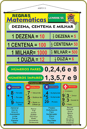 BANNER PEDAGÓGICO REGRAS MATEMÁTICAS DIDÁTICO 60X90CM