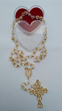 TERÇO NOIVA SEMI CRISTAL 10 MM DOURADO
