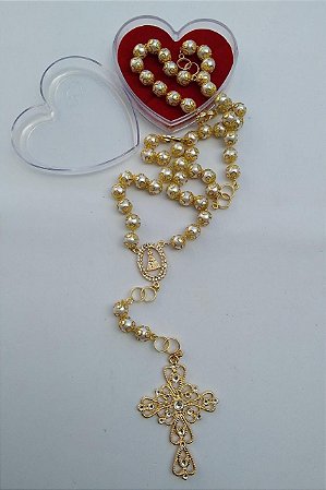 TERÇO NOIVA PEROLA 10 MM DOURADO ALIANÇA