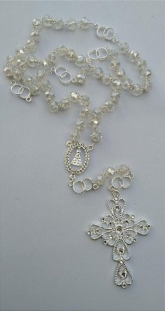 TERÇO NOIVA CRISTAL 10 MM PRATA ALIANÇA