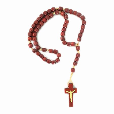 TERÇO PAU BRASIL MD C/ CRISTO T07