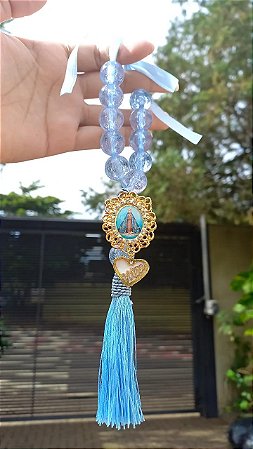 ADORNO AZUL PINGENTE FLOR POMPOM MAE
